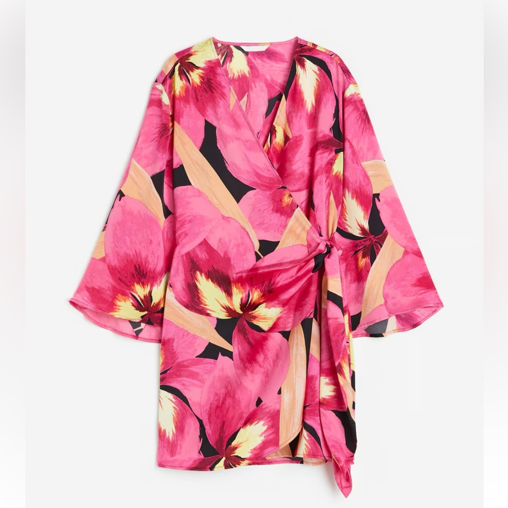 H&M silky floral wrap dress